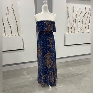 Moda International Blue and Brown Floral Maxi Skirt